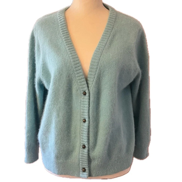Lands' End Sweaters - Lands’ End Canvas Blue V-Neck Button Down Angora Blend Cardigan Sweater | M